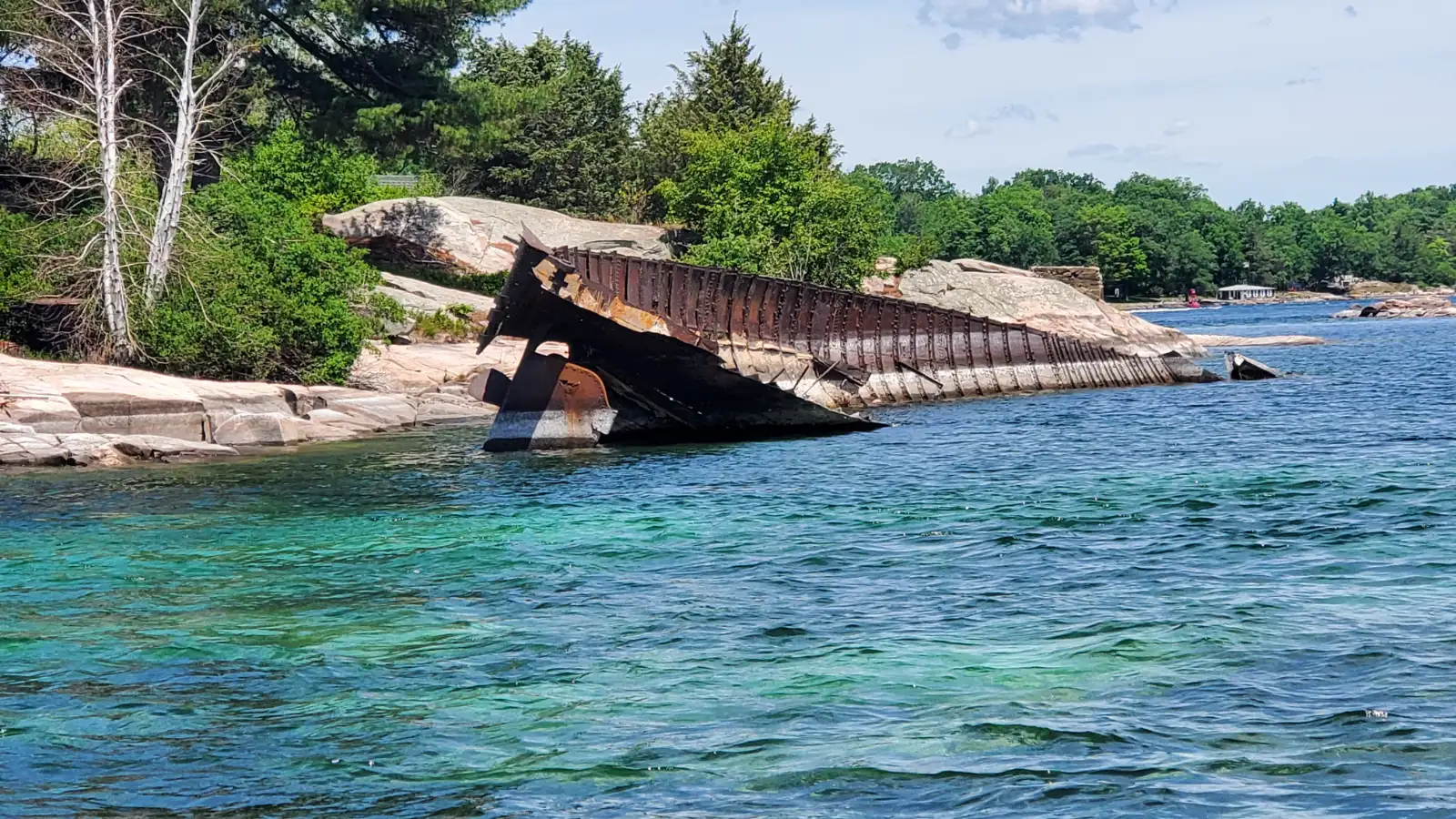 Shipwreck in current on St Lawrence River NY