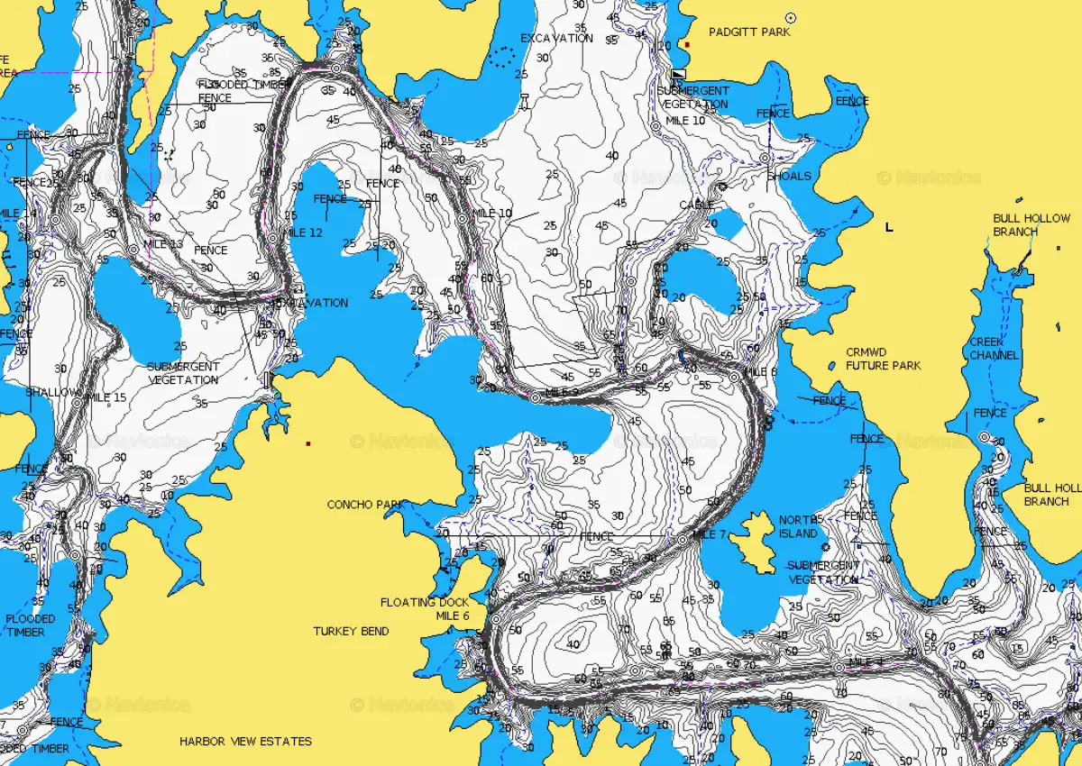 Contour map of O.H. Ivie Lake in Texas
