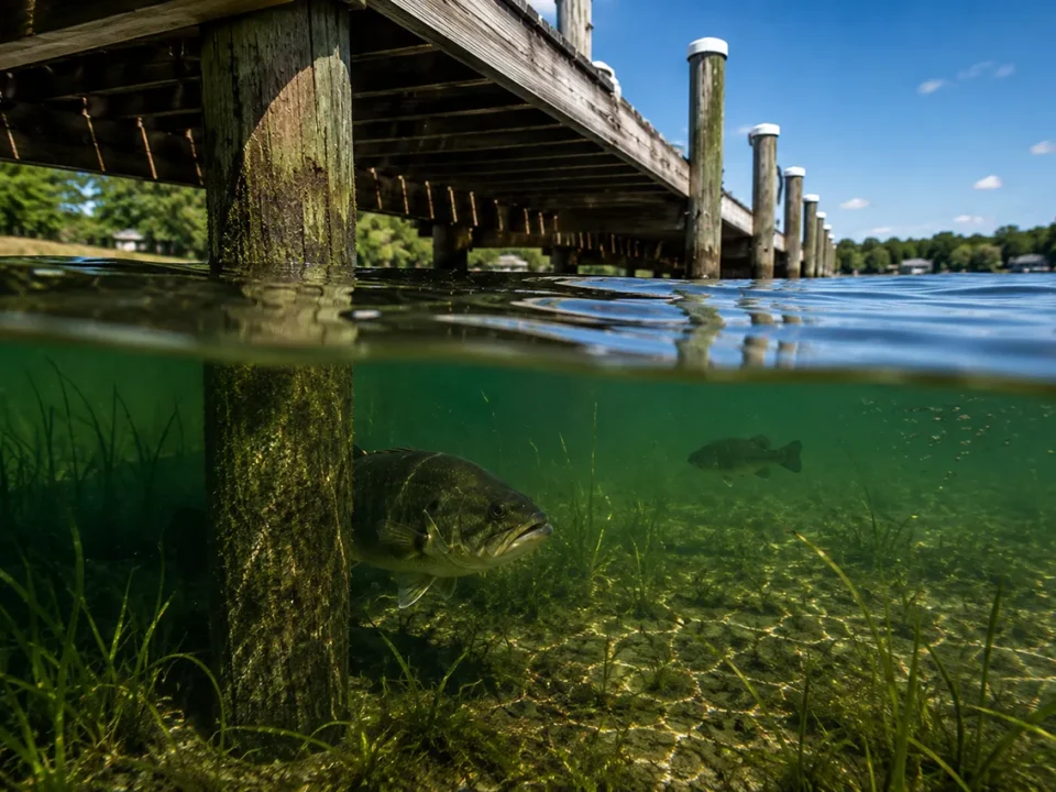 Patterning largemouth bass on docks by fishing the most productive depth