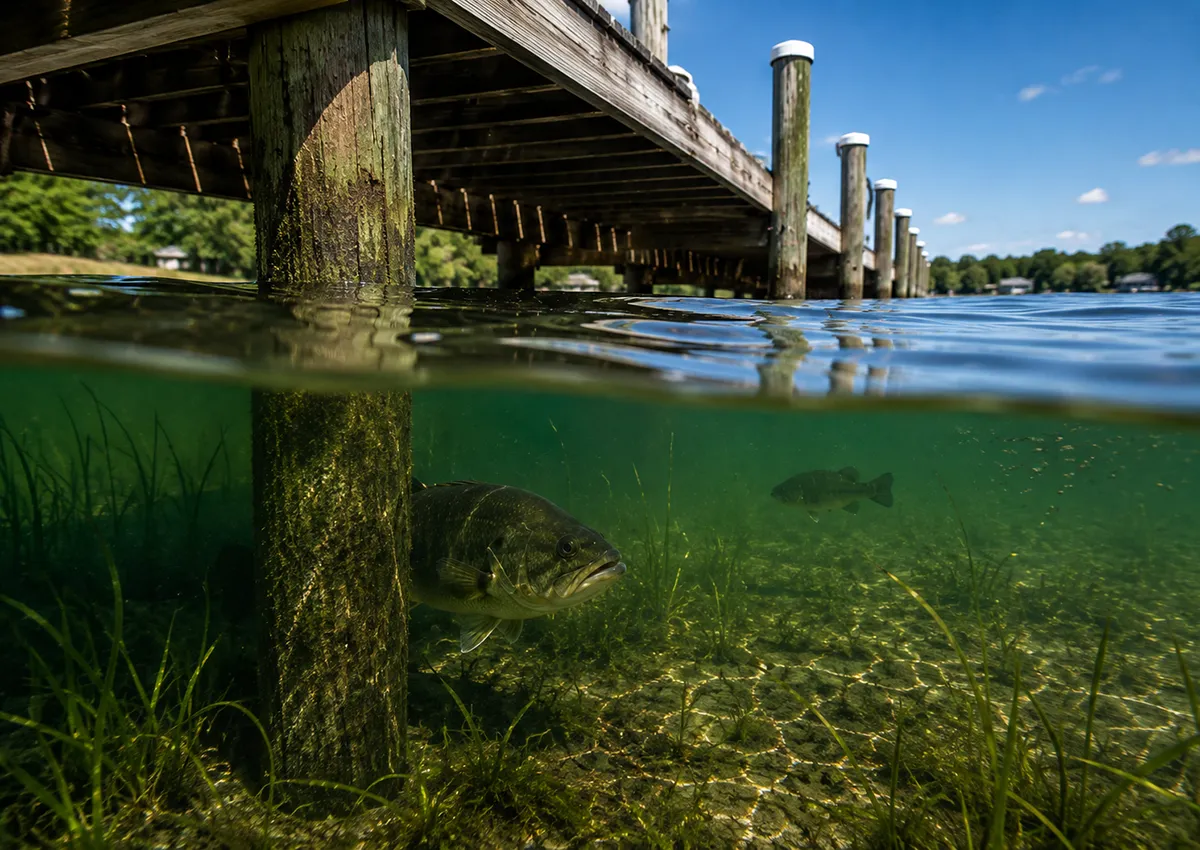 Patterning largemouth bass on docks by fishing the most productive depth