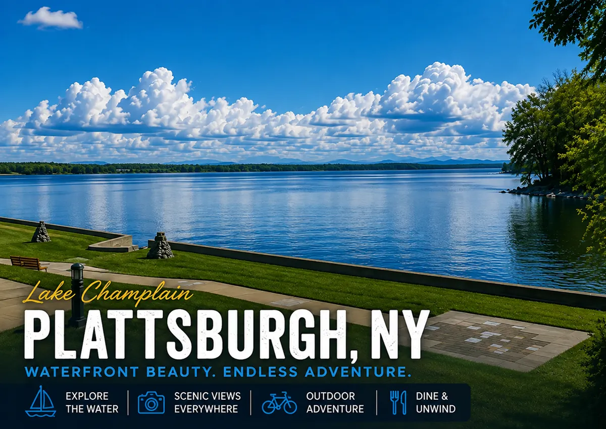 Lake Champlain waterfront in Plattsburgh, New York