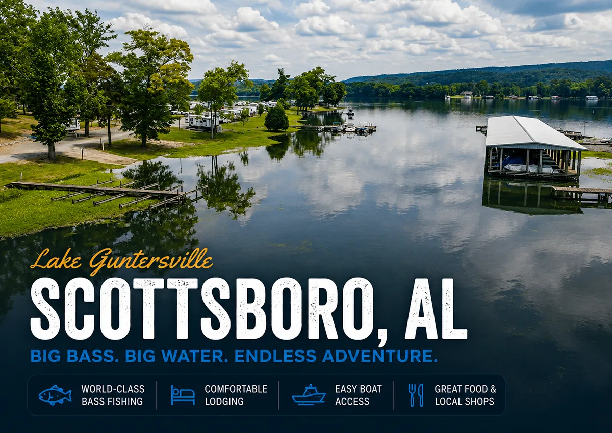 Lake Guntersville waterfront and boating access near Scottsboro, Alabama