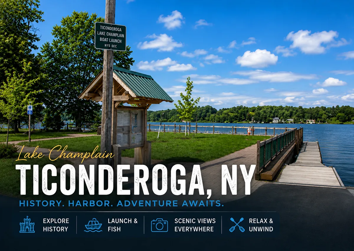 Ticonderoga boat launch on Lake Champlain in Ticonderoga, New York